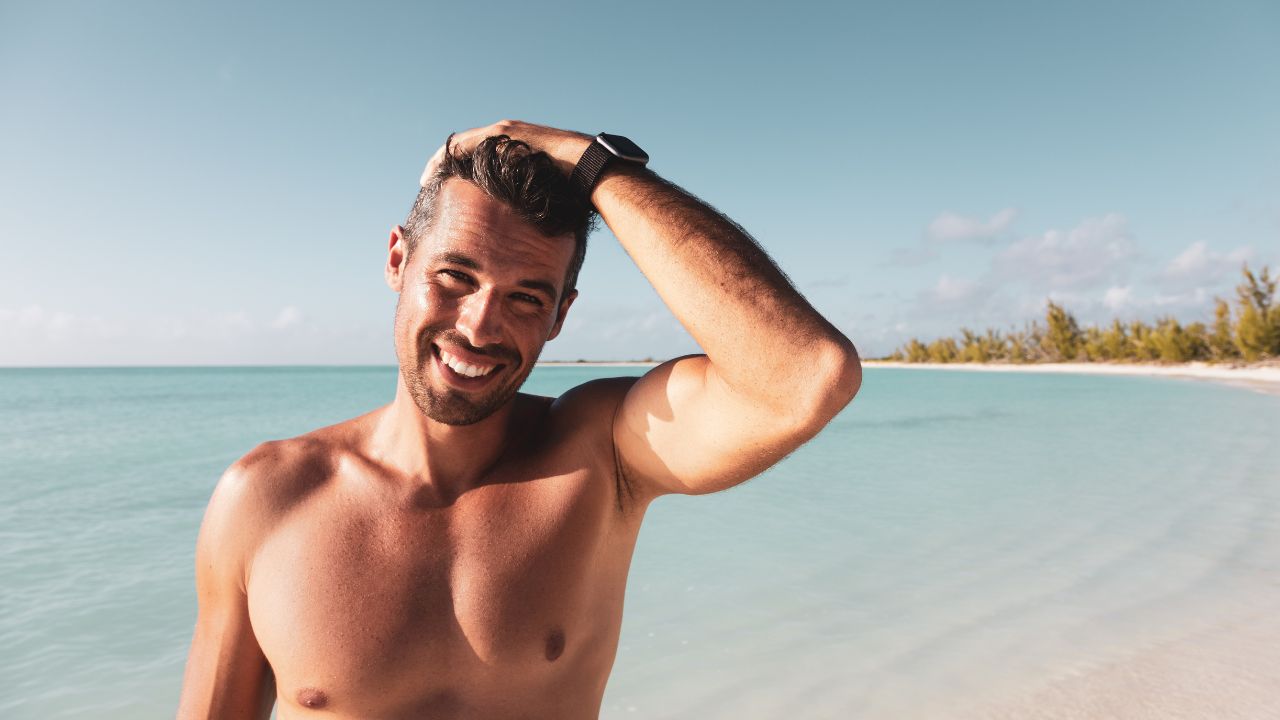happy shirtless man on the beach happy shirtless man on the beach