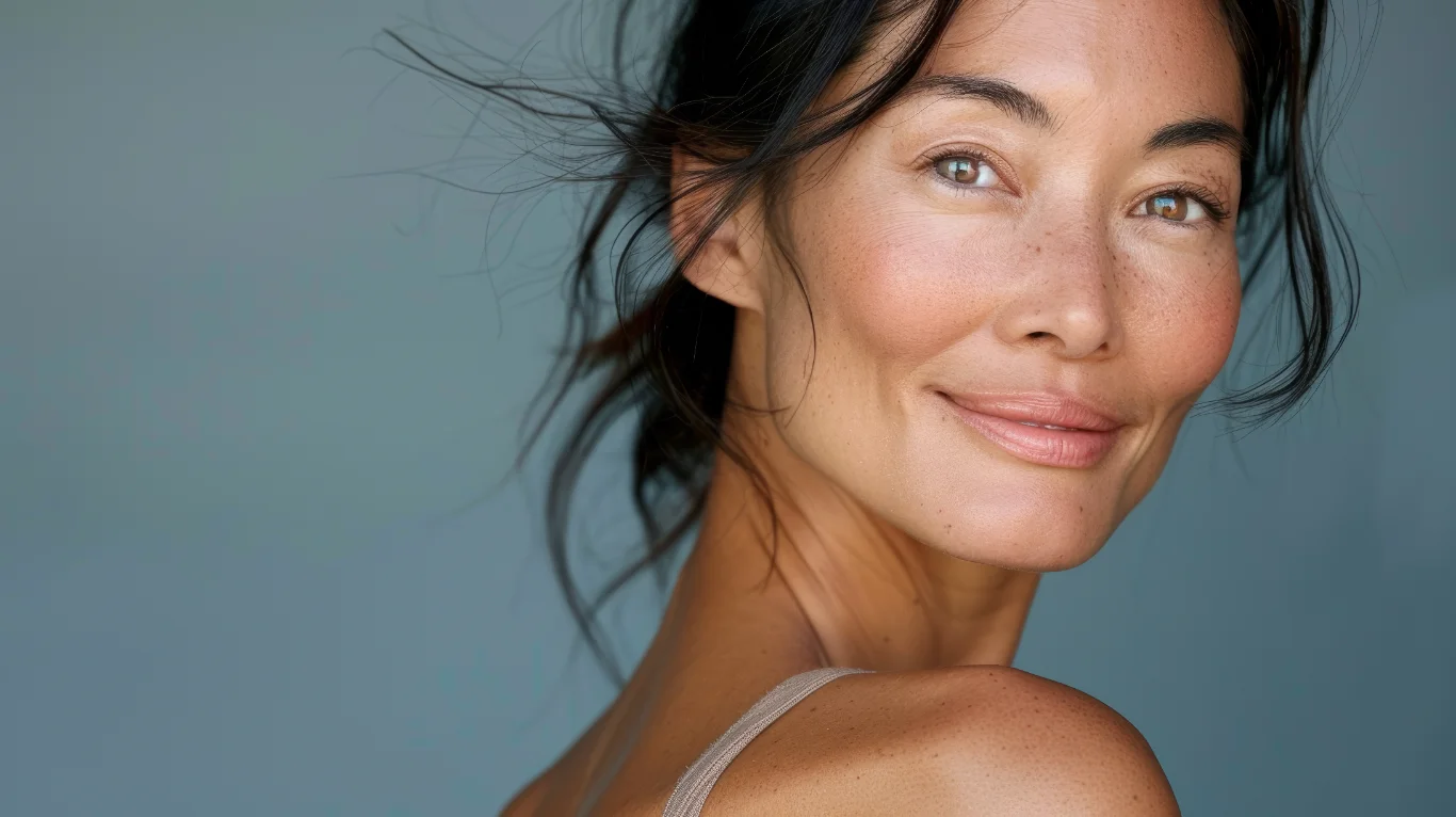 close up portrait of smiling woman with radiant skin smiling woman with smooth natural skin considering botox or fillers
